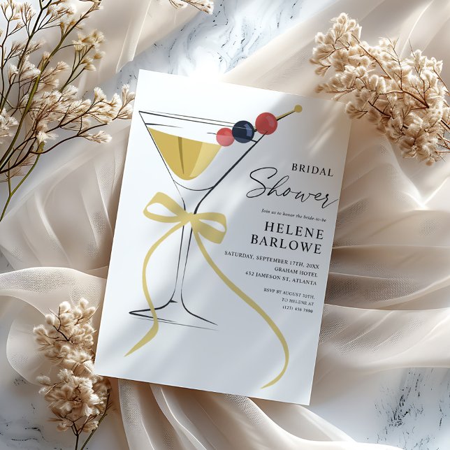 Martini Cocktail Bow Modern Elegant Möhippa Inbjudningar (Martini Cocktail Bow Modern Elegant Bridal Shower Invitation)