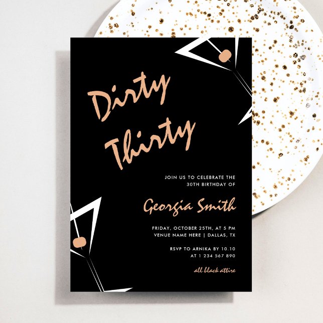 Martini Cocktail Dirty Thirty 30års födelsedag Par Inbjudningar (Skapare uppladdad)