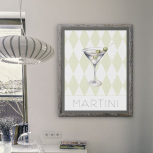 Martini Cocktail Drink på Harlequin Background Poster