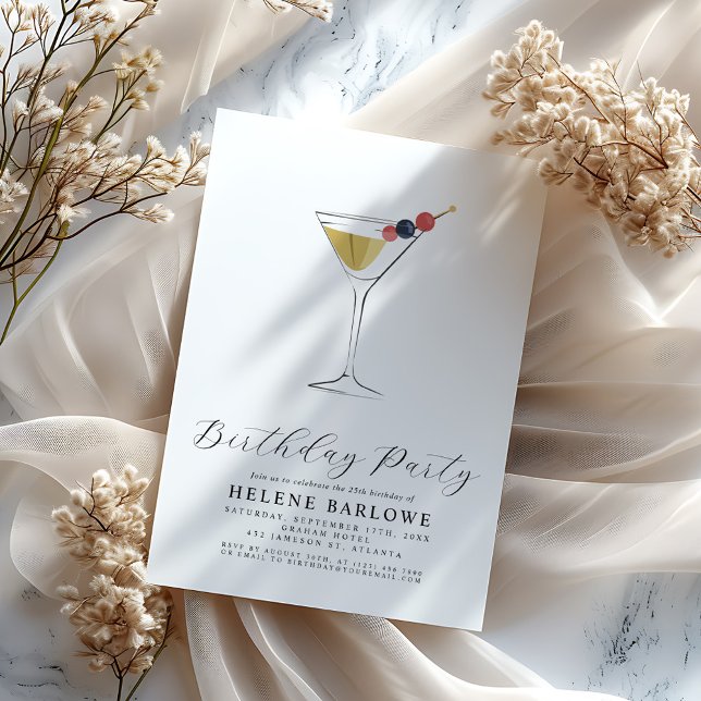 Martini Cocktail-Eleganten Minimalist Birthday Inbjudningar (Martini Cocktail Elegant Minimalist Birthday Invitation)