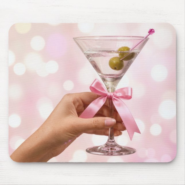 Martini Cocktail med rosa satinbåge Musmatta (Framsidan)