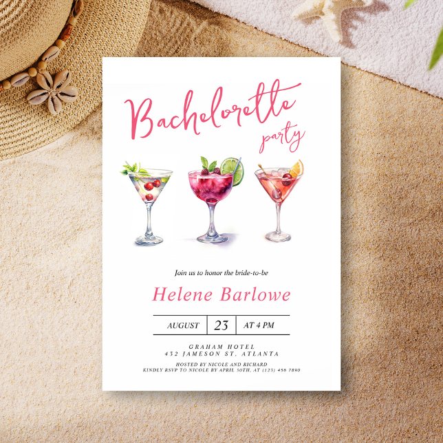 Martini Cocktail Modern Bachelorette Party Inbjudningar (Martini Cocktail Modern Bachelorette Party Invitation)