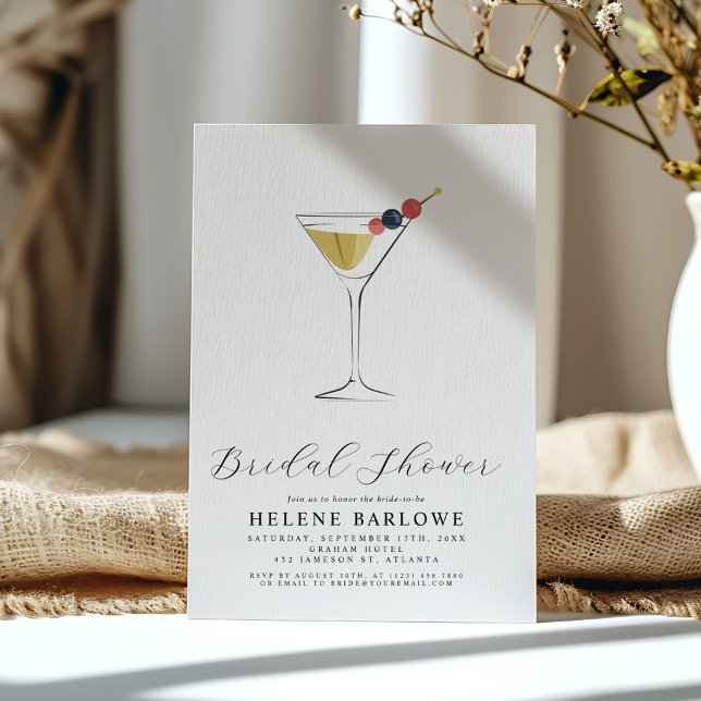 Martini Cocktail Modern Minimalist Möhippa Inbjudningar (Martini Cocktail Modern Minimalist Bridal Shower Invitation)