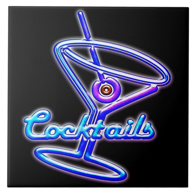 Martini cocktail-neon-skylt vintage pub kakelplatta (Framsidan)