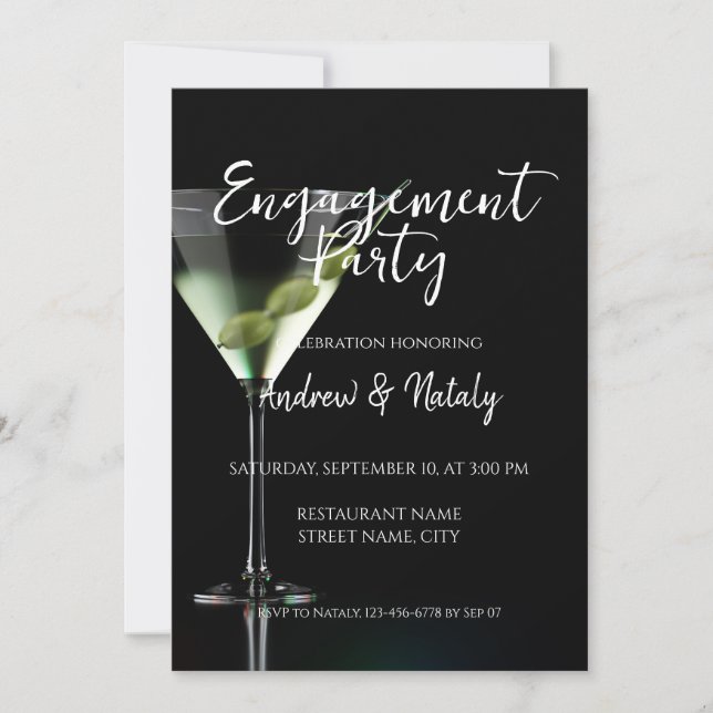 Martini cocktail på svart inbjudningar (Framsida)