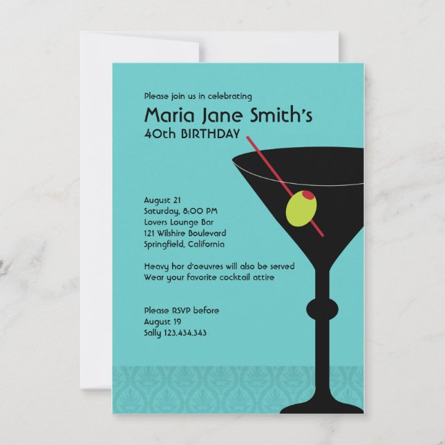 Martini Cocktail Party Birthday Inbjudningar (Framsida)