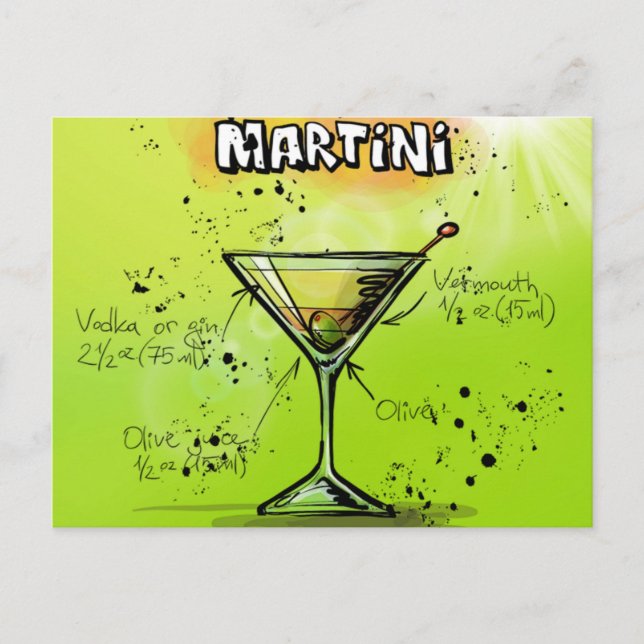 Martini Cocktail Recipe Vykort (Framsida)
