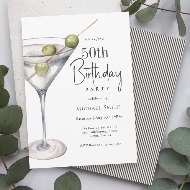 Martini Cocktail Theme 50:e Födelsedagsfesten Inbjudningar (Available as both printed and paperless digital download!)