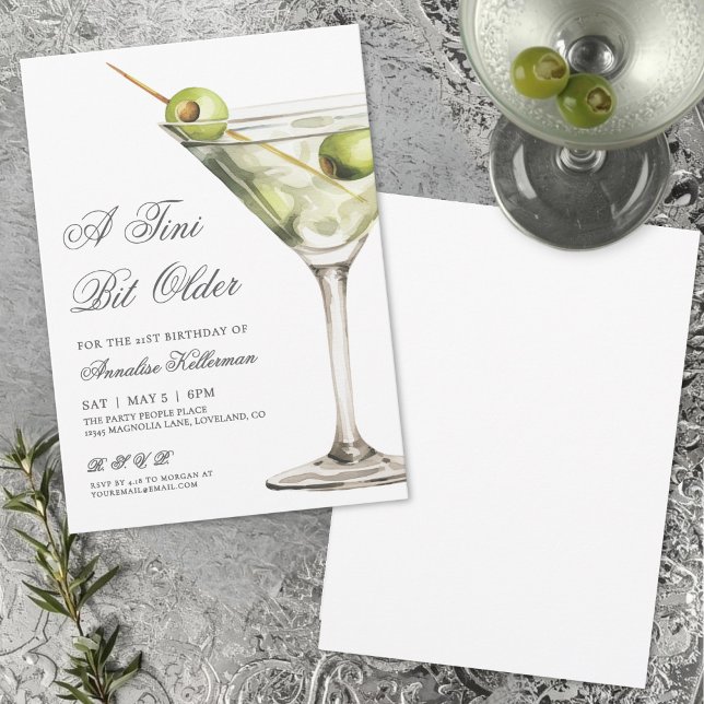 Martini Cocktail Vuxen Födelsedagsfest Inbjudningar (A Tini Bit Older Adult Birthday Party Invitation )