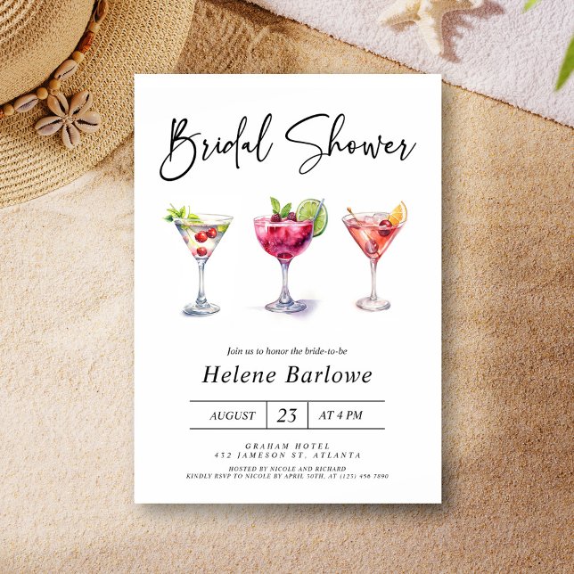 Martini Cocktail Watercolor Modern Möhippa Inbjudningar (Martini Cocktail Watercolor Modern Bridal Shower Invitation)