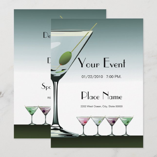 Martini Cocktails Party-inbjudan Inbjudningar (Fram/baksida)