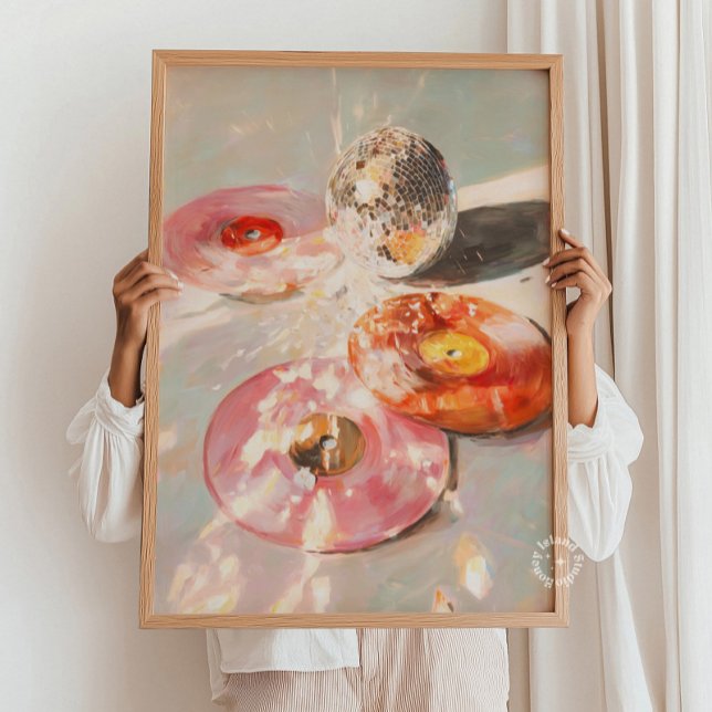 Martini & Disco Ball Konsttryck: Ljusrosa Barvagn Poster (Martini & Disco Ball Art Print: Light Pink Bar Car Poster)