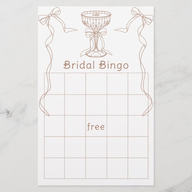 Martini Espresso handritad Bröllopsdusch bingo (Framsida)
