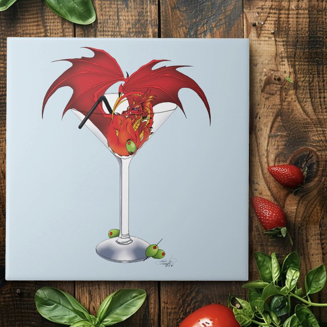 Martini Fantasy Red Dragon Kakelplatta (Skapare uppladdad)