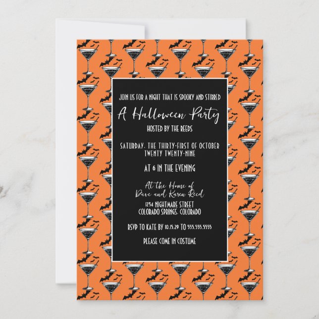 Martini Fladdermöss Halloweenfest Inbjudningar (Framsida)