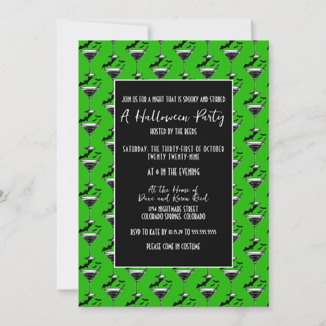 Martini Fladdermöss Halloweenfest Inbjudningar (Framsida)