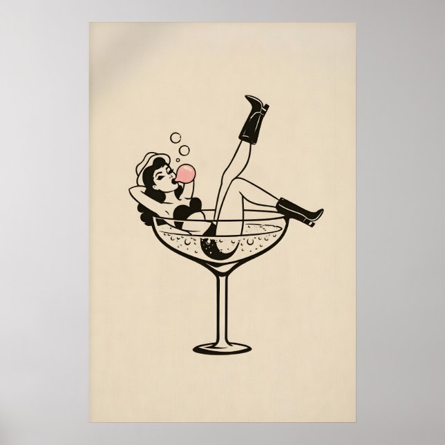 Martini-flicka Affisch, Minimalistisk Kvinna Poster (Framsidan)