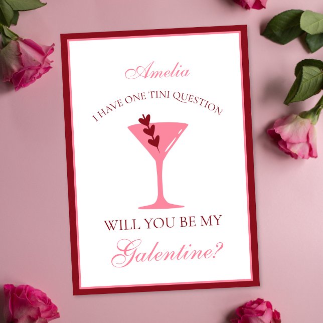 Martini Galentine's Day Aesthetic Red and Rosa Kort (Skapare uppladdad)