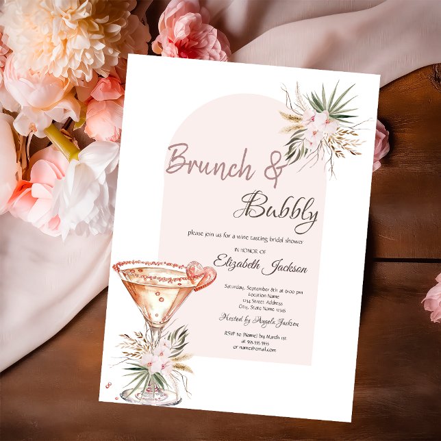 Martini Glas Hjärtat Boho Blommor Brunch & Bubbly Inbjudningar (Skapare uppladdad)