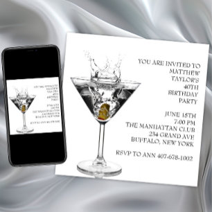 Martini Glas Mans Födelsedagsfest Inbjudningar
