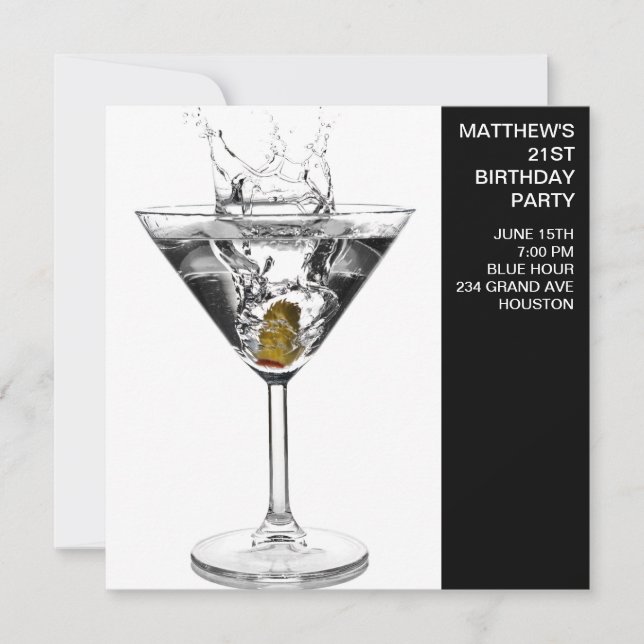 Martini Glas Mans Födelsedagsfest Inbjudningar (Framsida)