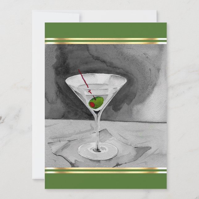 Martini-glas med Olive Cocktail Party Inbjudningar (Baksida)
