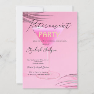 Martini Glas Palmblad Rosa Pensionärsfest Inbjudningar