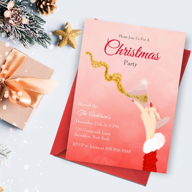 Martini Glas som Spiller Julglitter Party Inbjudningar (This exciting glittering Christmas invitation will sure catch your guest attention! )