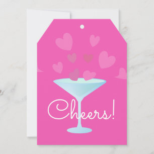 Martini Glass and Rosa Hearts chets Julkort