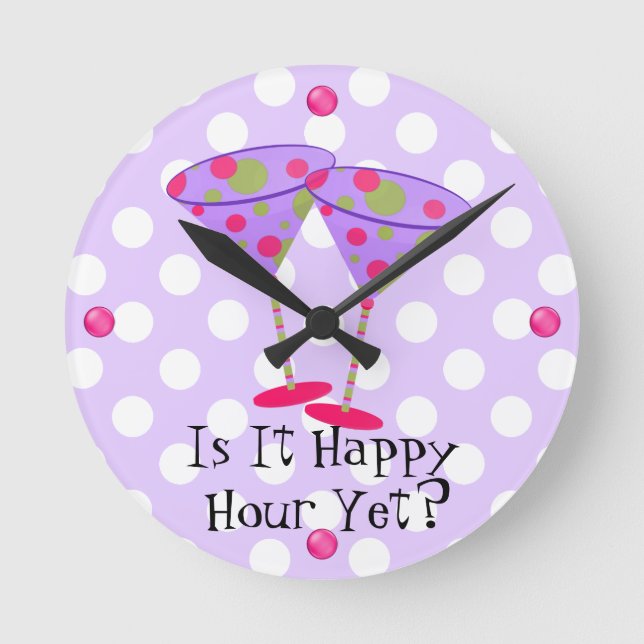 Martini Glass Lycklig Hour Wall Clock Rund Klocka (Framsida)