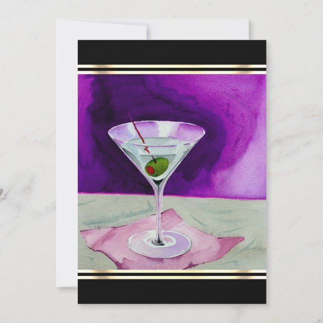Martini Glass med inbjudan till Olive Cocktail-par (Baksida)