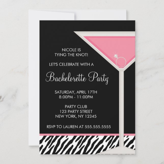 Martini Glass och Diamond Ring Bachelorette Party Inbjudningar (Framsida)