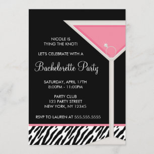 Martini Glass och Diamond Ring Bachelorette Party Inbjudningar