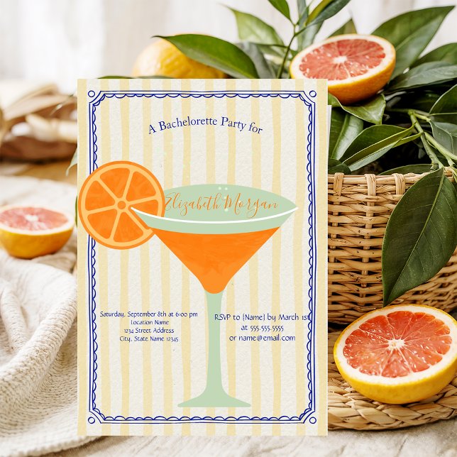 Martini Gult Rand Bachelorette Inbjudningar (Skapare uppladdad)