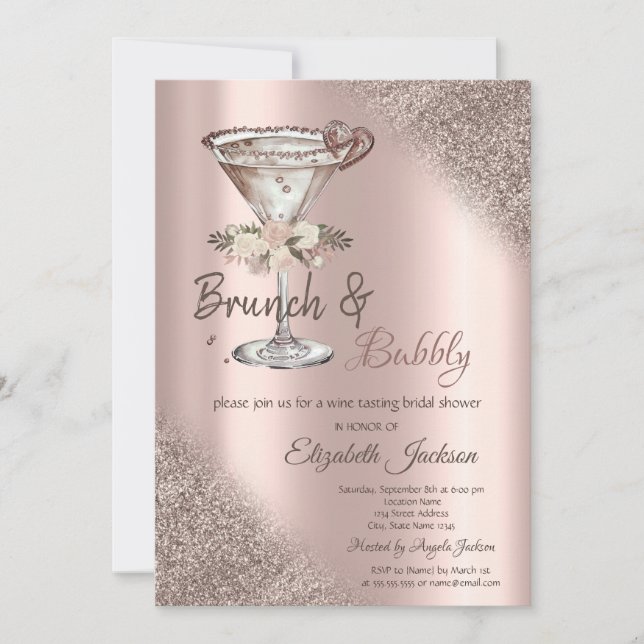 Martini Hjärtat Glitter Bokeh Brunch & Bubbly Inbjudningar (Framsida)