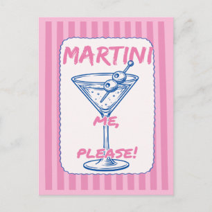 Martini Me Please Retro Cocktail Rosa Vykort