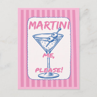Martini Me Please Retro Cocktail Rosa Vykort