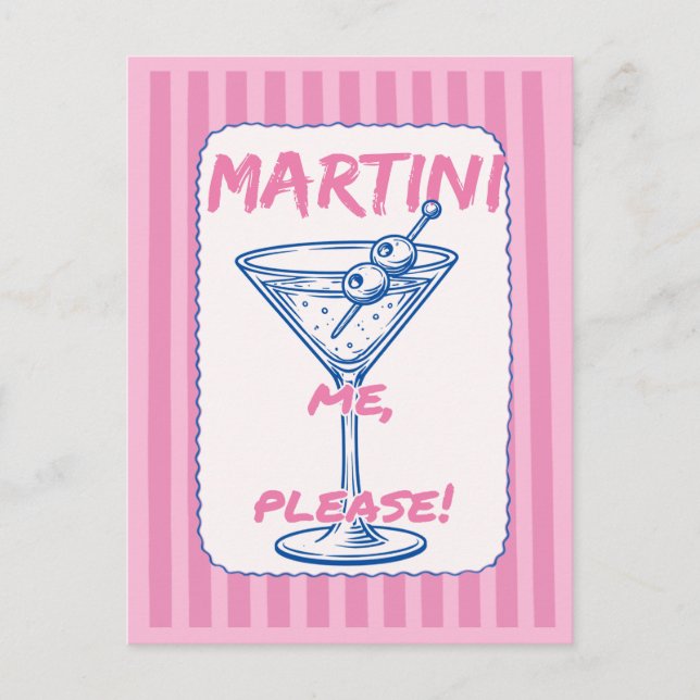 Martini Me Please Retro Cocktail Rosa Vykort (Framsida)