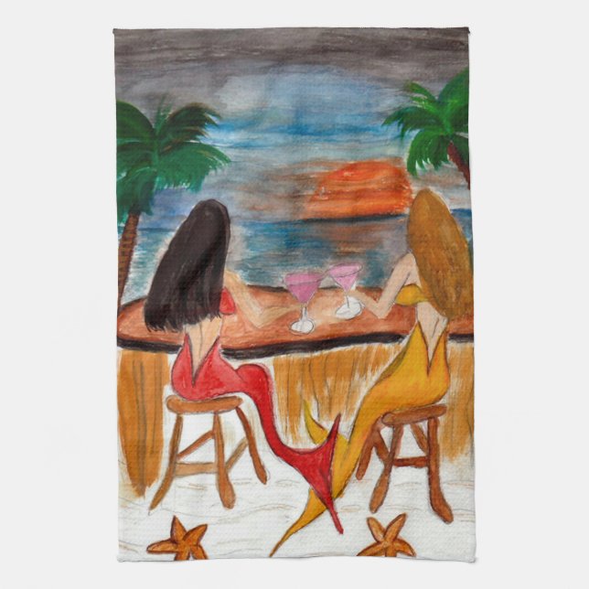 Martini Mermaids konst kök och badrum handdukar (Vertikal)