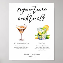 Martini Mojito Namnteckning Cocktails Bröllop Menu Poster