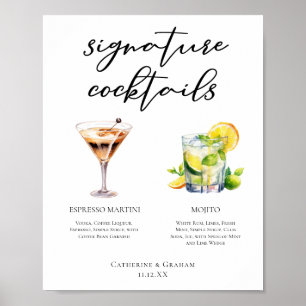Martini Mojito Namnteckning Cocktails Bröllop Menu Poster