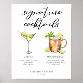 Martini Moskle Mule Namnteckning Cocktails Menu Poster