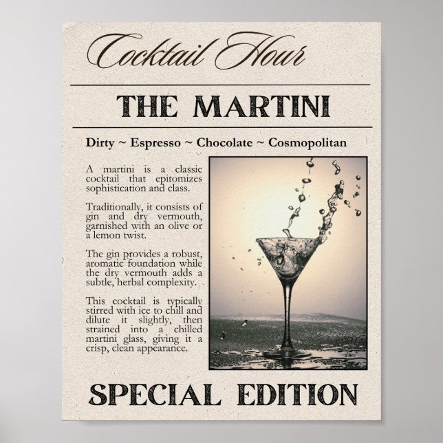 Martini Newspaper Art Skriv ut Poster (Framsidan)
