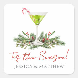 Martini och Misteltoe Candy Cane Cocktail Par Fyrkantigt Klistermärke