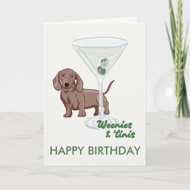 Martini och Weenies Dachshund-födelsedagskort, hun Kort (Framsida)