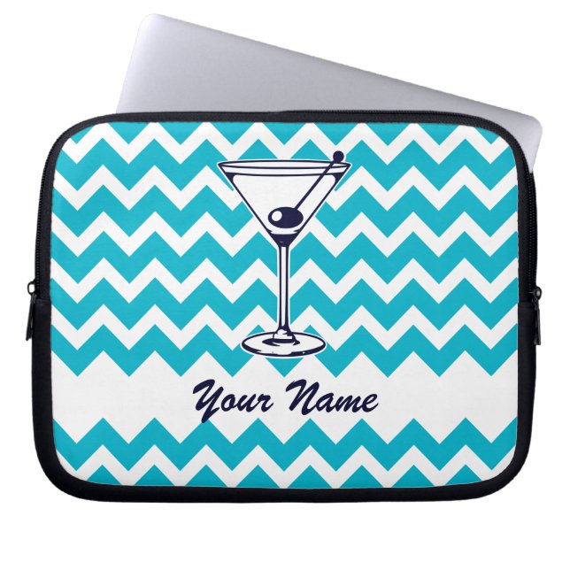Martini Pictogram med Blue Chevron Mönster Laptop Sleeve (Framsidan)