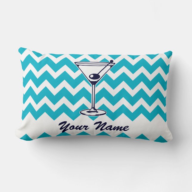 Martini Pictogram med Blue Chevron Mönster Lumbarkudde (Framsida)