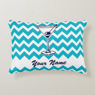 Martini Pictogram med Blue Chevron Mönster Prydnadskudde