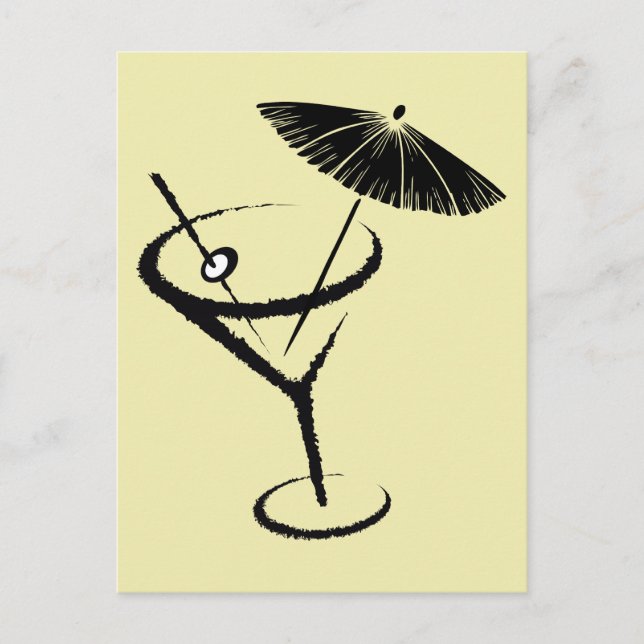 Martini ~ Retro Cocktail Drink Olive & Umbrella Vykort (Framsida)