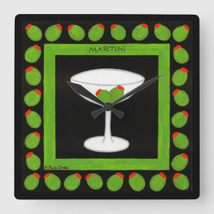 Martini Retro Drink Grönt Olife on Black Fyrkantig Klocka